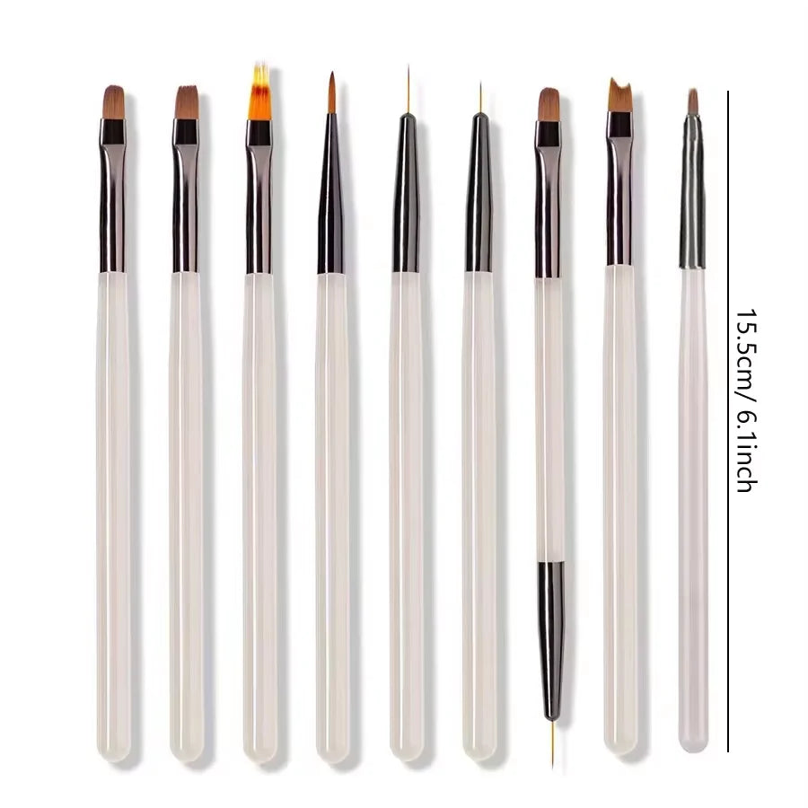 9 Pack Gray Nail Art Brushes Set Nail Art Tools Suitable for Gel Nail Polish And Nail Art Designs Perfect for Home DIY
