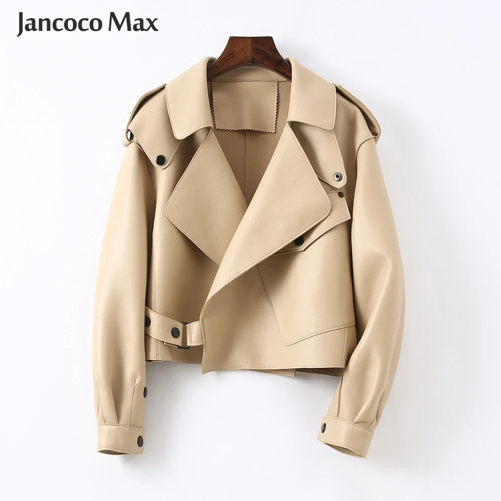 Sheepskin Coat For Women Leather Jacket Winter Spring Moto Biker Genuine Top Quality Black S7547