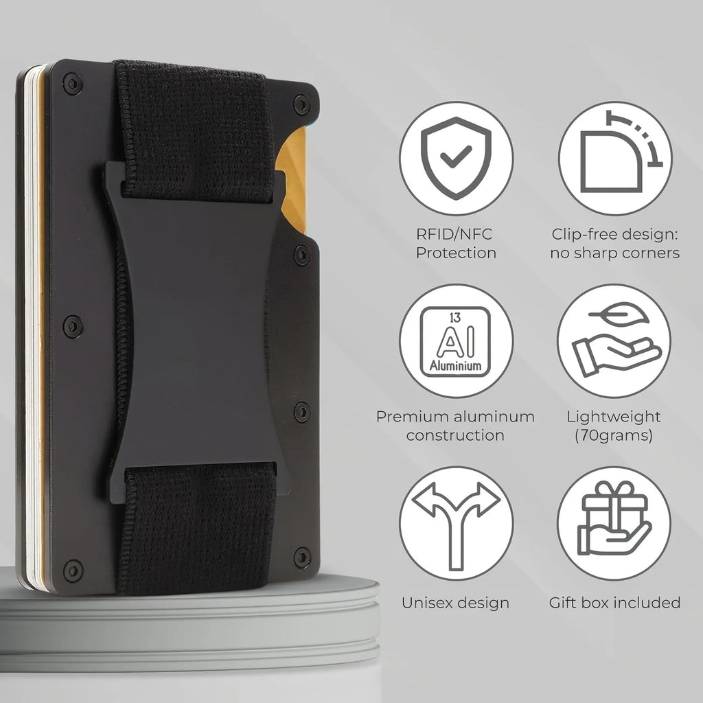 Homefish Slim RFID Blocking Aluminum Card Holder Elastic Back Pocket ID Credit Card Case Unisex Travel Mini Wallet