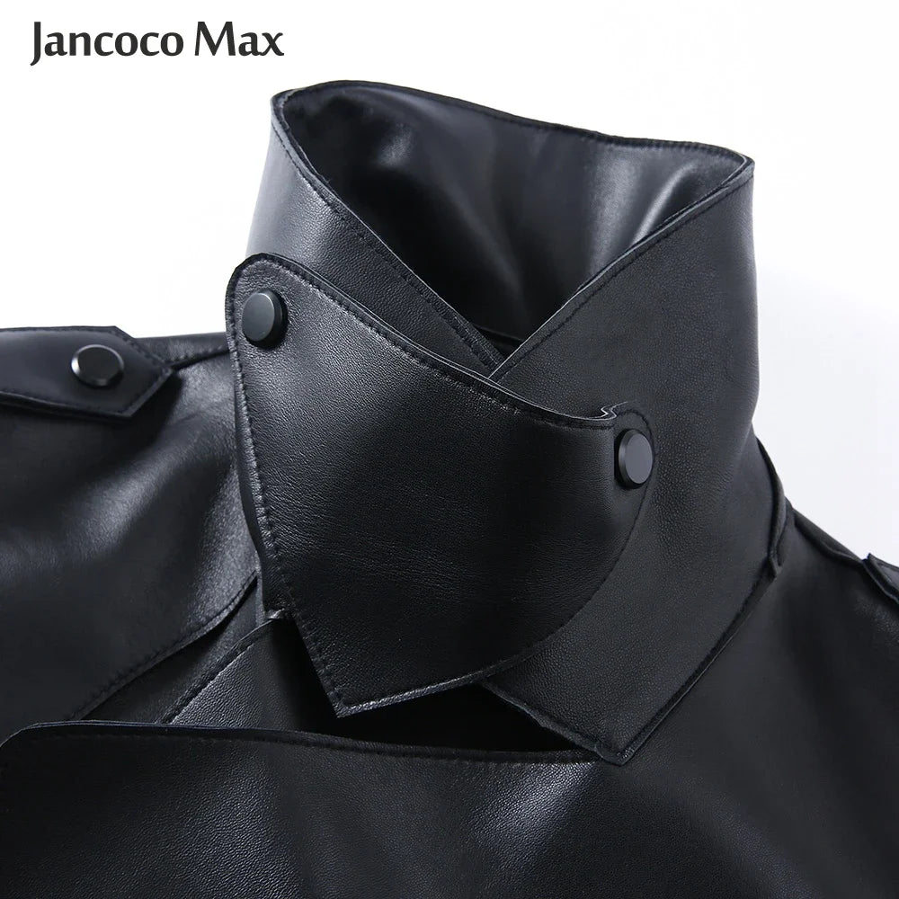 Sheepskin Coat For Women Leather Jacket Winter Spring Moto Biker Genuine Top Quality Black S7547