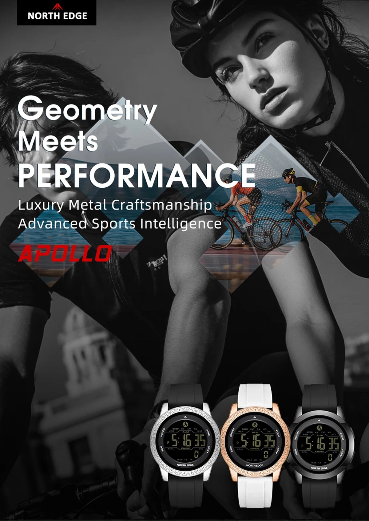 NORTH EDGE APOLLO Luxury Men Women Digital Watch Waterproof 50M Sports Watches Dual Time Pedometer Alarm Clock Couple's Watches