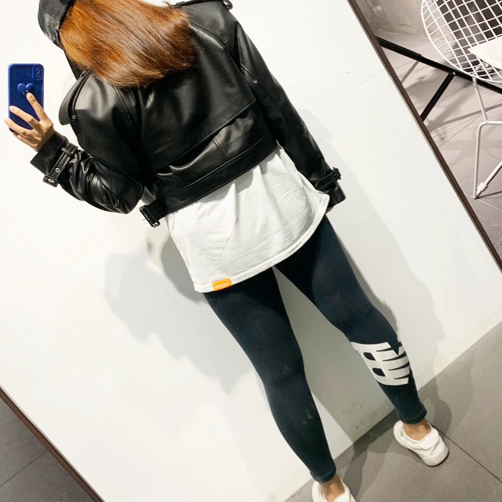 Female Leather Jacket Women Winter Genuine Sheep Leather Coat Wide Shoulder Paddad 23012