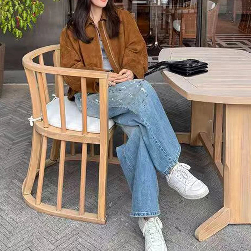 Suede Leather Flower Bud Jacket for Women Trendy Kid Suede Drawstring Silhouette Short Coat Streetwear Chill Casaco Feminino
