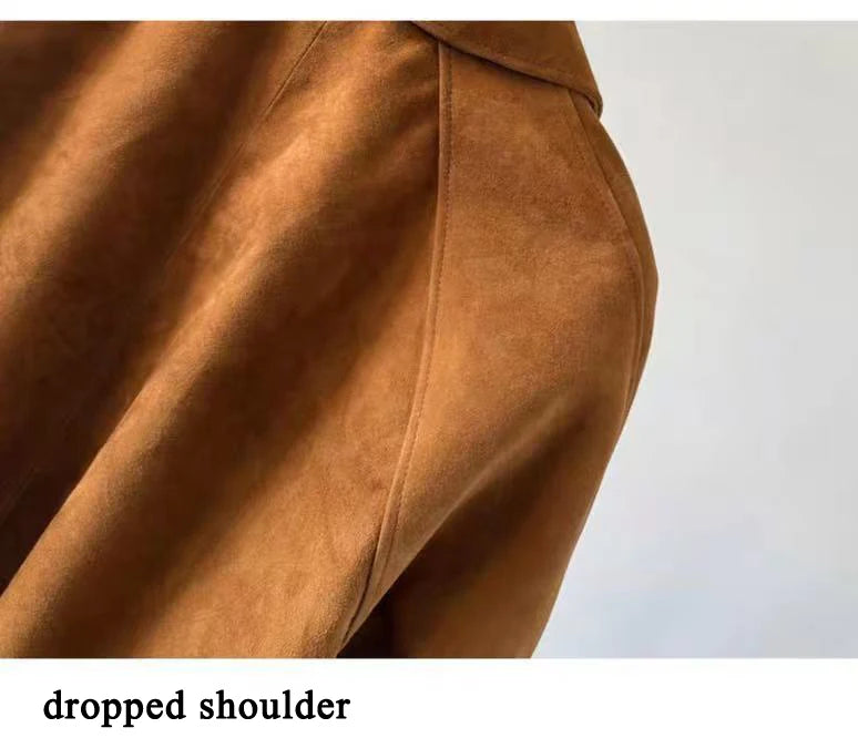 Suede Leather Flower Bud Jacket for Women Trendy Kid Suede Drawstring Silhouette Short Coat Streetwear Chill Casaco Feminino