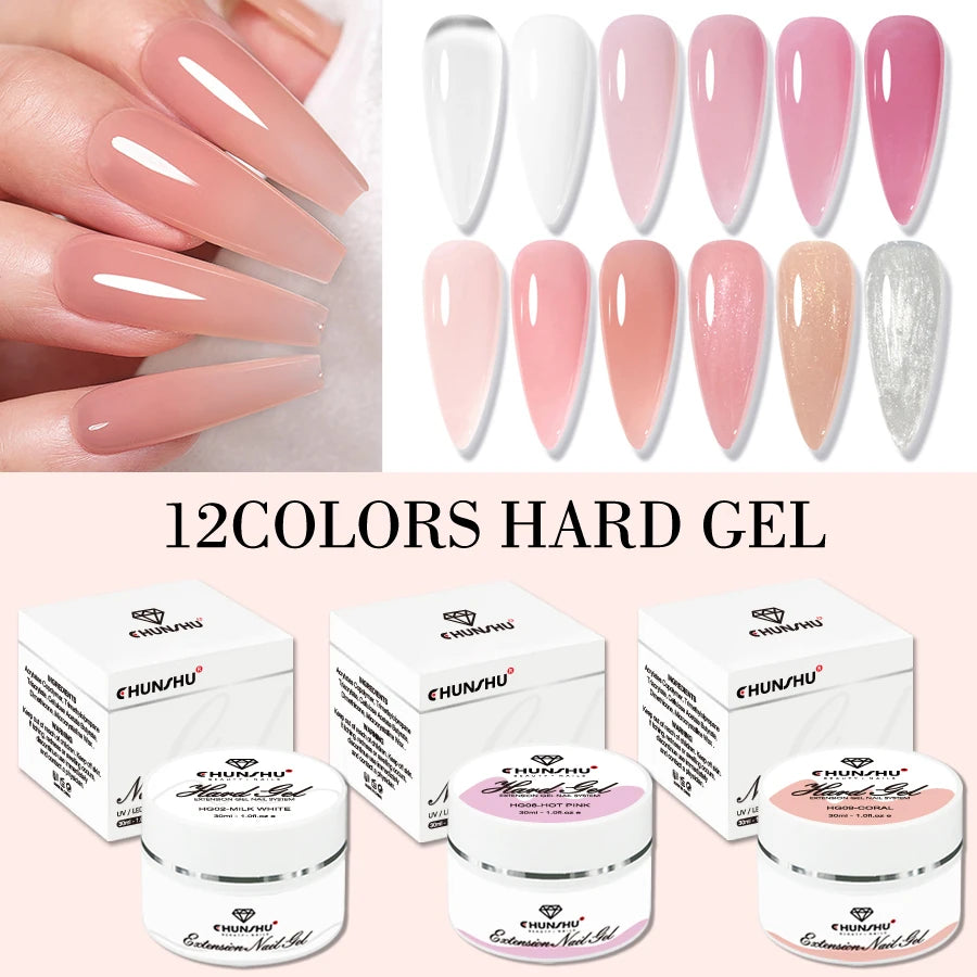 30ML Hard Gel For Nail Extension Milky White Builder Constructor Gel Self Leveling Reinforcement Nail Gels Camouflage Manicure