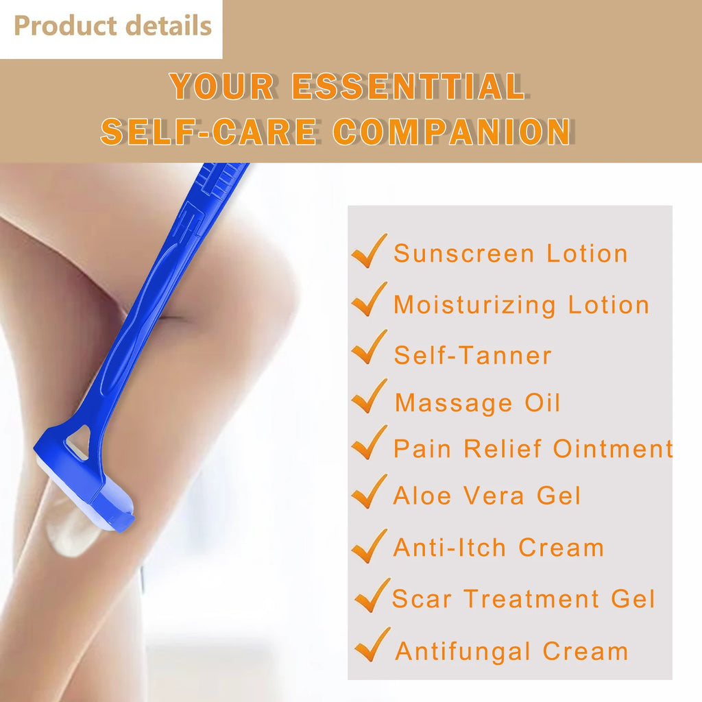 Lotion Applicator Self Sunscreen Tanning Back Applicator Stick Portable Long Handle Foldable With Two Replacement Heads