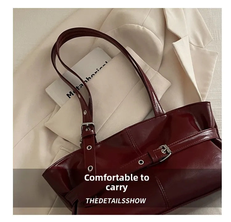 Large Capacity Women's Shoulder Bag Tote Commuter Bag Simple Vintage Cross-Border New Style Bag Versatile Sensation 2025