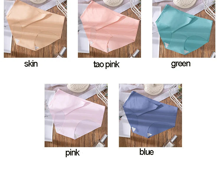 3Pcs Plus Size Underwear Women's Panties Ice Silk Solid Color Ladies Seamless Underpant Girls Briefs Breath Sexy Lingerie Female