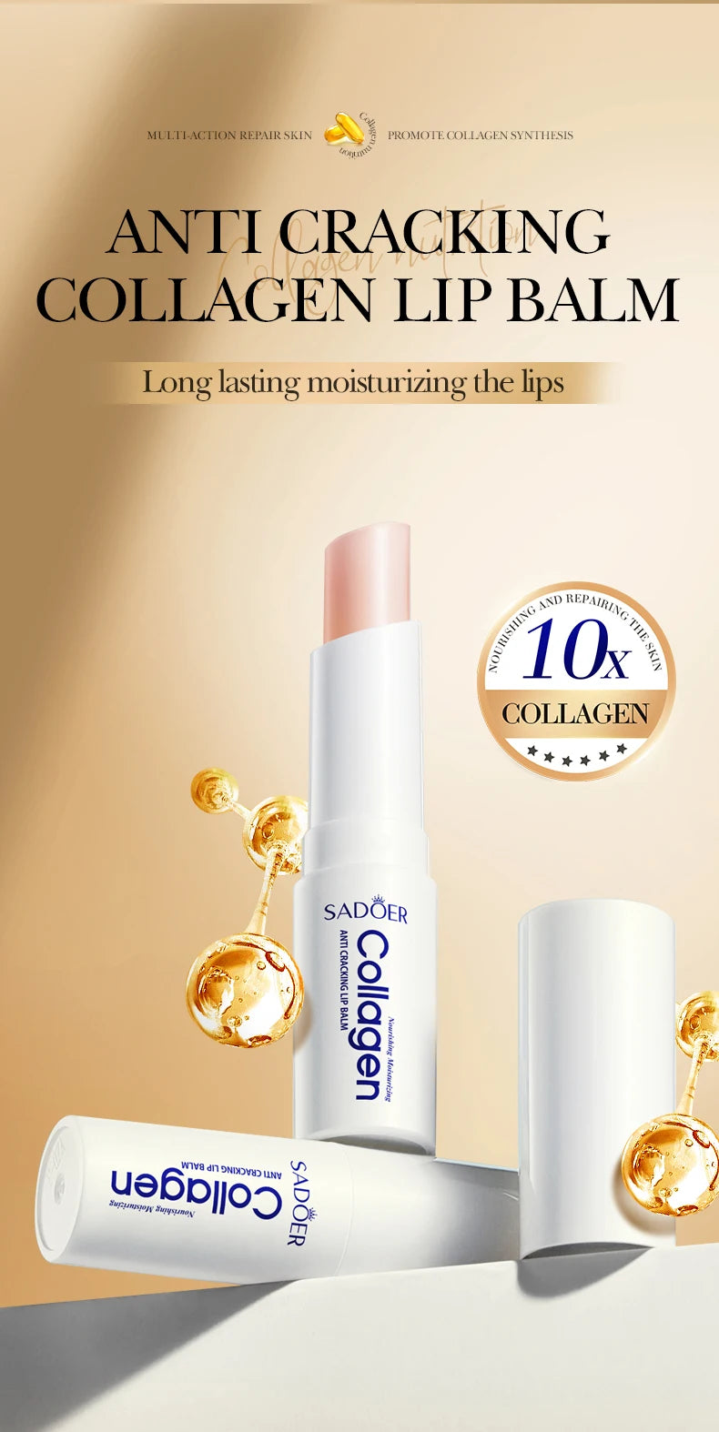 SADOER Collagen Moisturizing Lip Balm Nourishing Anti-Cracked Long-Lasting Hydration 1/2/3/5PCS Stick Lip Skin Care