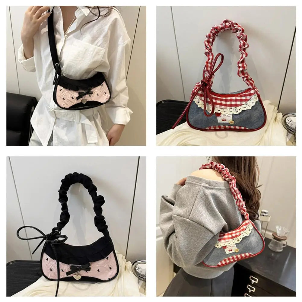 Fashion Grid Mini Handbags Adjustable Shoulder Strap Korean Hand-held Commuting Bag Single-shoulder Crossbody Bag Underarm Pouch