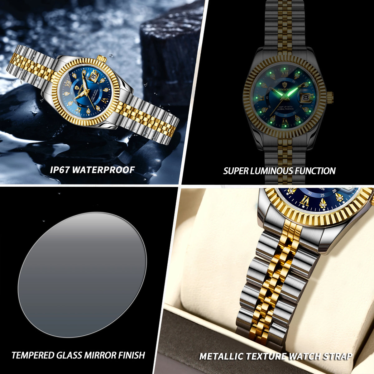BINBOND Quartz Watches For Women Luminous Waterproof Stainless Steel Ladies Watch Montre Femme Luxe De Marque Reloj With Box