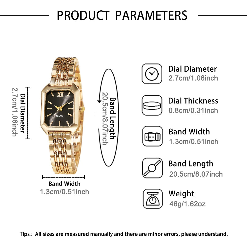 2PCS Fashion Rectangular Dial Women's Quartz Watch Love Bracelet