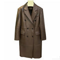 LUXURY Leather Outer Garment Women 2026 Suit Collar Double-Breasted Black Coffee Long Coat Women Streetwear Gabardina de Mujer