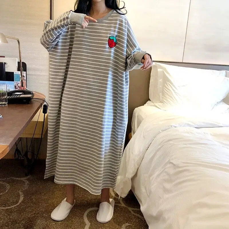 Loose Long Sleeve Sleepwear Women's Home Clothes Striped Pattern Sweet Style Spring Summer New Arrival 2023 Thin Fabric round...