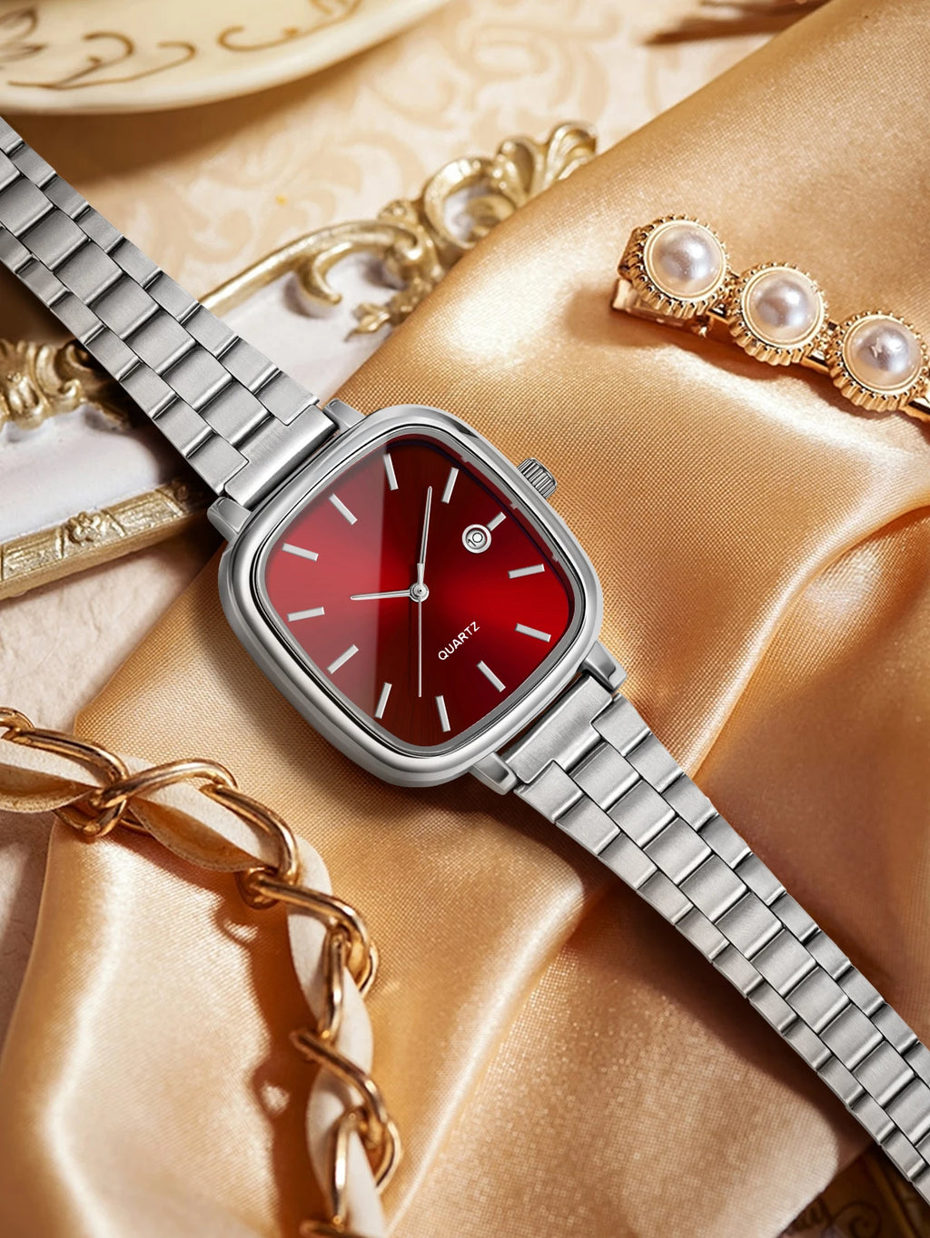 Couple Watches for Men and Women; Quartz Watches with Stainless Steel Bands and Calendar; Christmas Gift.