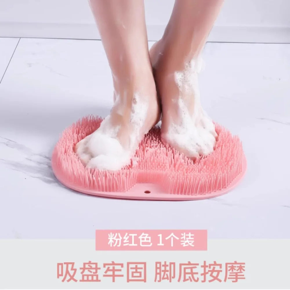 Shower Foot Scrubber Mat Back Washer Exfoliating Bath Wash Pad Wall Mounted Slip Suction Cups for Use in Cleaner Men and Women