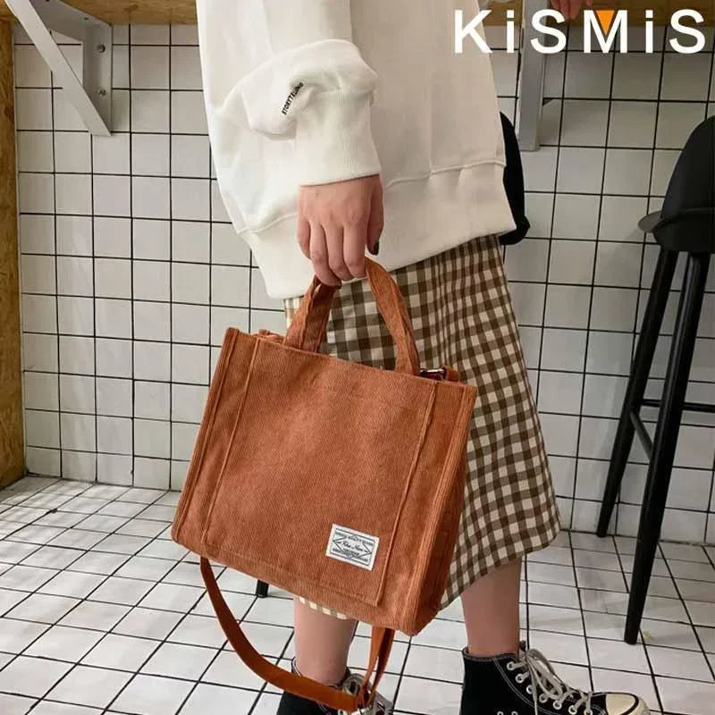 Velvet Corduroy Shoulder Bag Ladies Large Capacity Crossbody Tote Multi-Pocket Versatile Daily Fashion Purse Adjustable Strap