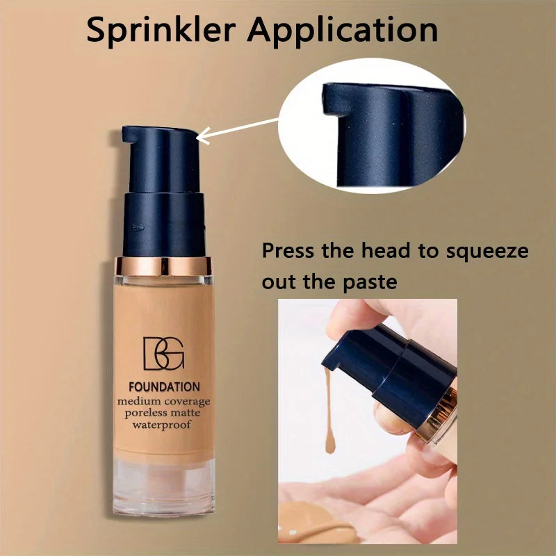 2Pcs Full Coverage Waterproof Liquid Foundation&Black Triangular Powder Puff-LongLasting Matte Finish Dark Circle&Blemish Cover