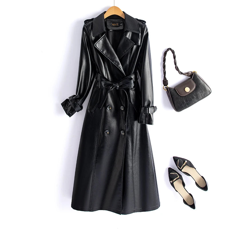 Real Leather Sheepskin Coat Women's Mid-Length Over-Knee Autumn Winter New Style Korean Version Slimming Windbreaker