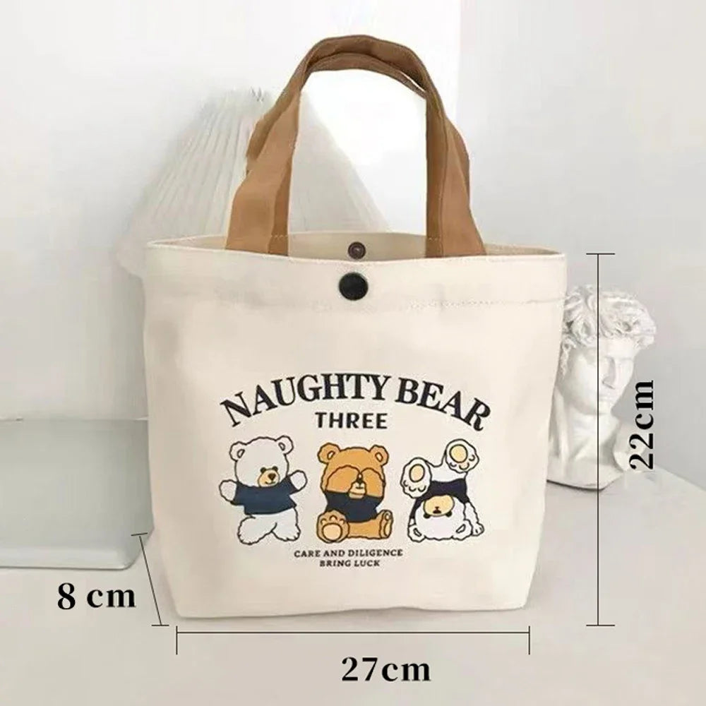Canvas Bag Small Versatile Handbag Female Student Lunch Box Bag Simple Tote Bag Office Worker Lunch Bag Shopping Bag