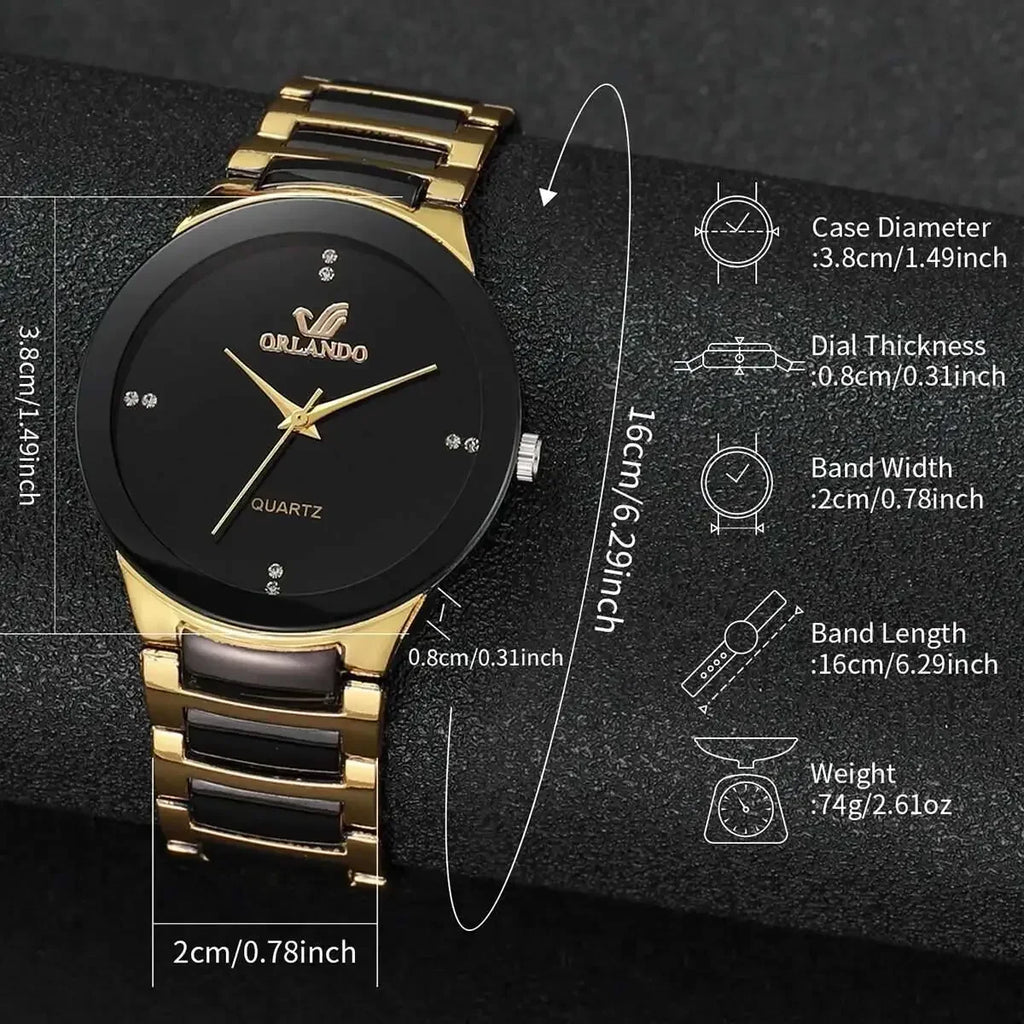 1/2PCS Fashion Couple's Watches Luxury Women Quartz Watch Men Business Watches Black Steel Band Male Analog Quartz Watch