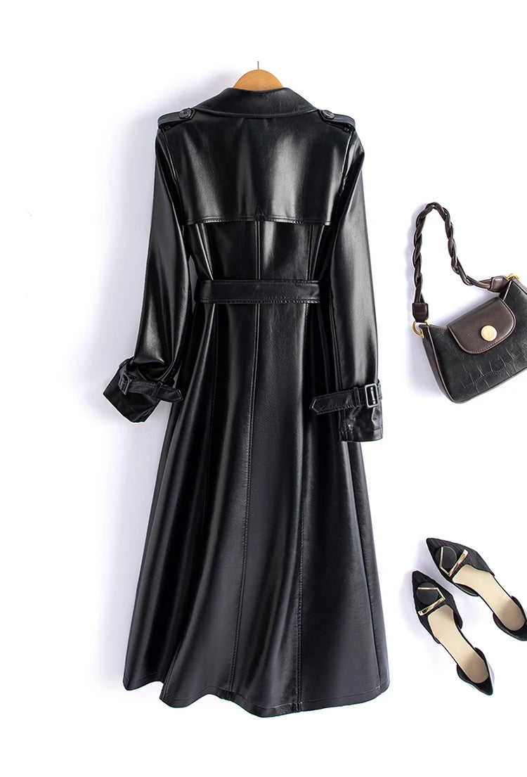 Real Leather Sheepskin Coat Women's Mid-Length Over-Knee Autumn Winter New Style Korean Version Slimming Windbreaker