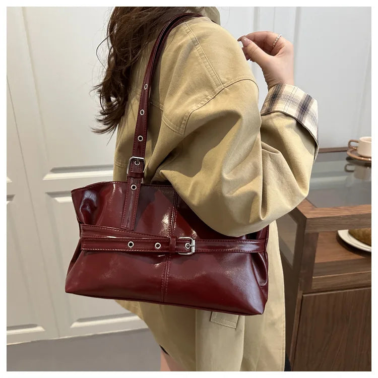 Large Capacity Women's Shoulder Bag Tote Commuter Bag Simple Vintage Cross-Border New Style Bag Versatile Sensation 2025
