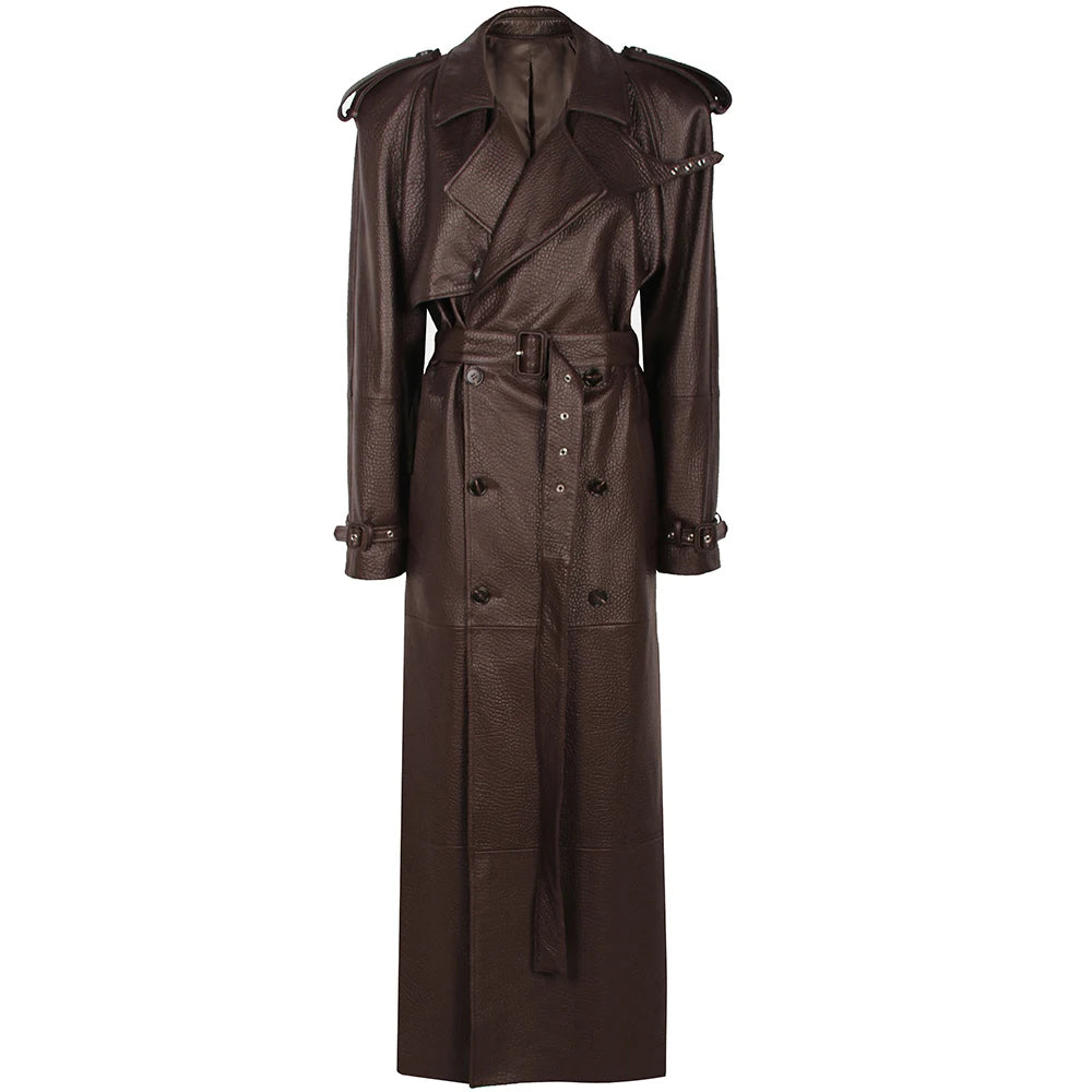YOLOAgain 150cm Extra Length Real Leather Trench Coat Women Double Breasted Suede Coat Female