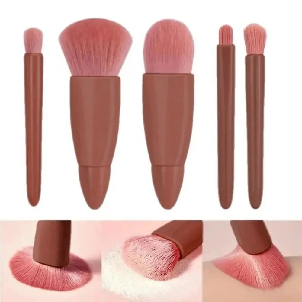 Cosmetic Brush 5PCS Portable Makeup Brush Travel with Mirror Box Makeup Set Brush Loose Powder Brush Blush Brush Eyeshadow Brush
