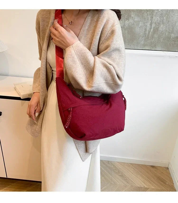 Women'S Simple Solid Color Canvas Dumpling Bag Casual Handbag Personalized Men'S Shoulder Bag Daily Use