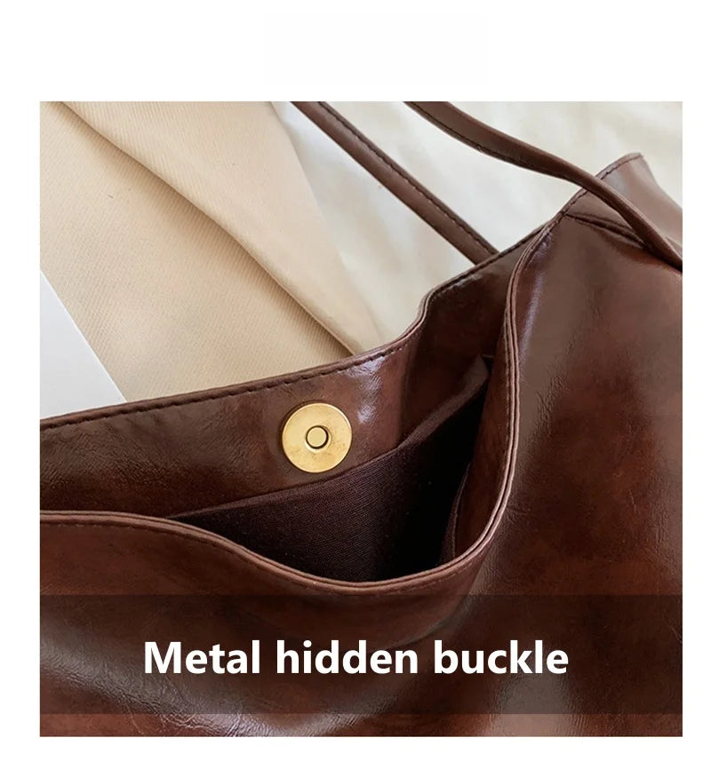 Women Tote Bag Fashion Underarm Pouch Large Capacity Soft Pu Leather Shoulder Bag Retro Crossbody Bag Casual Portable BucketBags