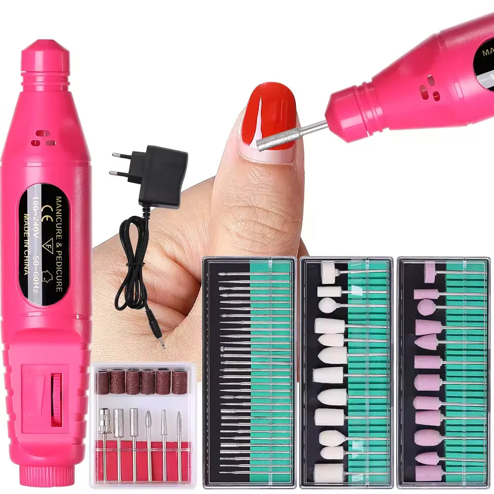 6 In 1 Electric Nail Drill Set Portable Nail Grooming Tool Includes Drill Bits Power Cord Suitable for Nail Filing and Buffing