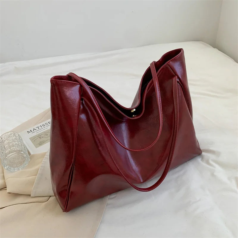 Women Tote Bag Fashion Underarm Pouch Large Capacity Soft Pu Leather Shoulder Bag Retro Crossbody Bag Casual Portable BucketBags