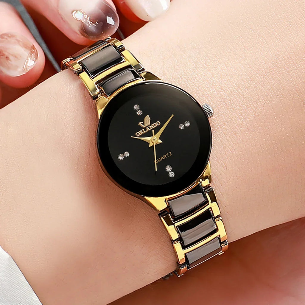 1/2PCS Fashion Couple's Watches Luxury Women Quartz Watch Men Business Watches Black Steel Band Male Analog Quartz Watch
