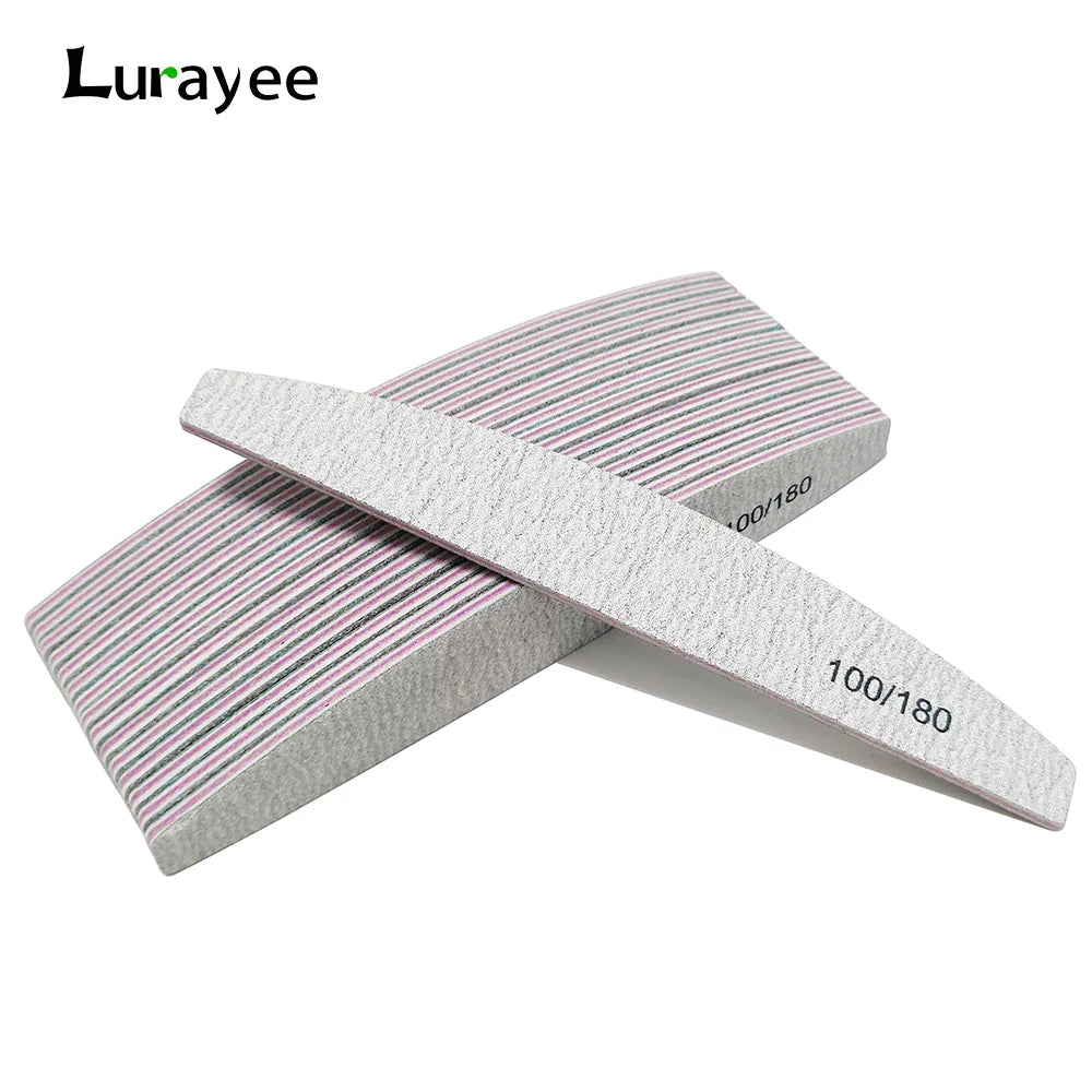 Nail File Buffer 100/180 Grit Half Moon Nail Files Double Side Sandpaper Nail Sanding Grinding Gel Nail Polish Manicure Tool