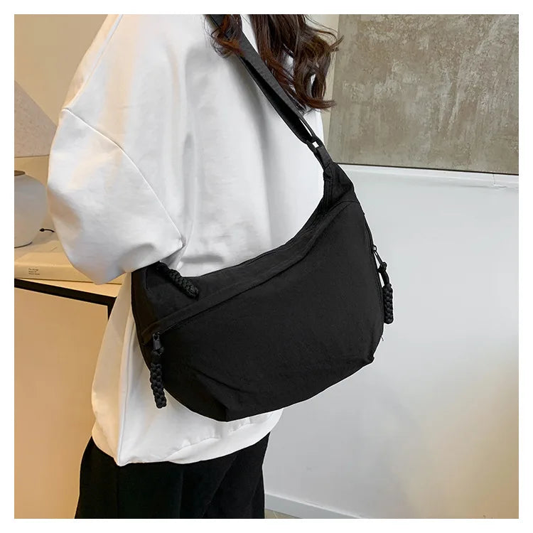 Women'S Simple Solid Color Canvas Dumpling Bag Casual Handbag Personalized Men'S Shoulder Bag Daily Use