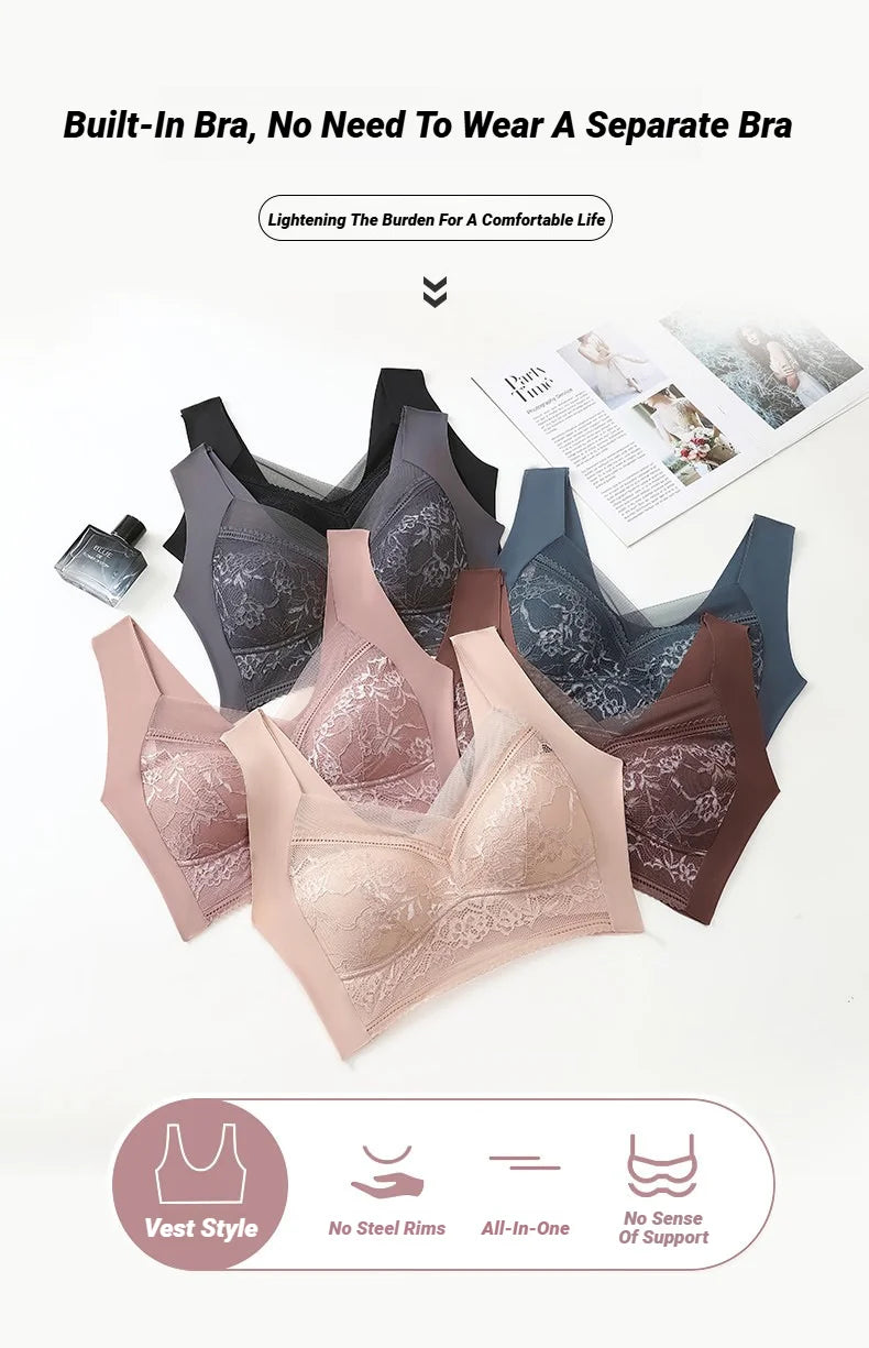 Fall Sweet Seamless Ice Silk Push Up Bra For Women Wireless Lace Bralette Plus Size Brassiere Summer Comfort Underwear Lingerie