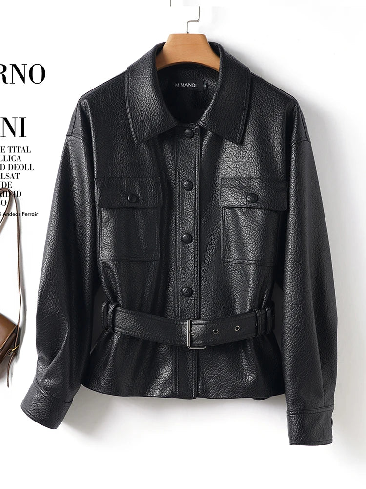 fashion genuine leather jacket woman, 2025 autumn sheepskin coat