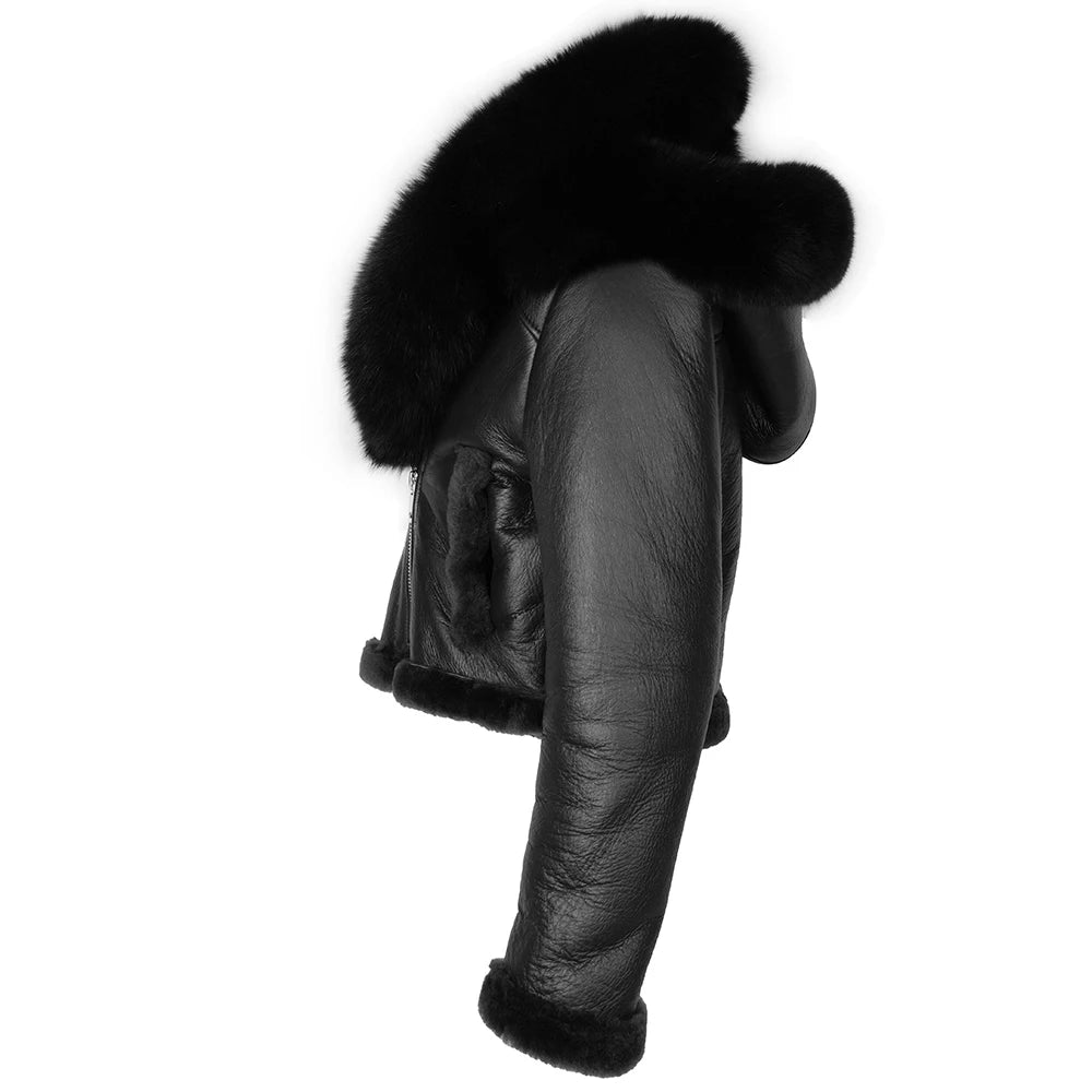 YOLOAgain Burgundy Shearling Jacket With Hood Women 2025 Winter Real Leather Jacket Coat
