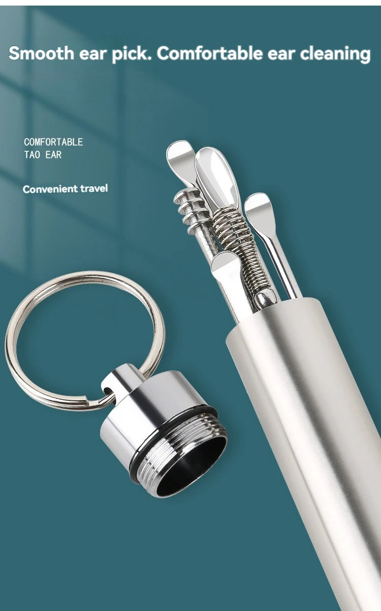 6pcs Stainless Steel Ear Wax Removal Tool Set Spiral Rotating EarPicking Spoon Ear Picker Spoon For Cleaning Collecting Ear Wax