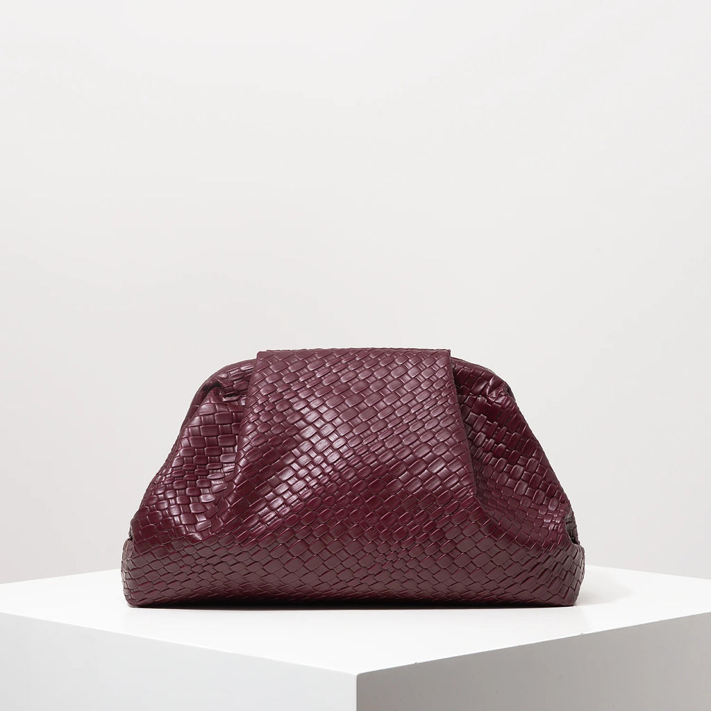 Vintage Artificial Leather Woven Pattern Clutch Bag，Burgundy Bag，Prom Dresses for Women，Large Capacity Women Purse