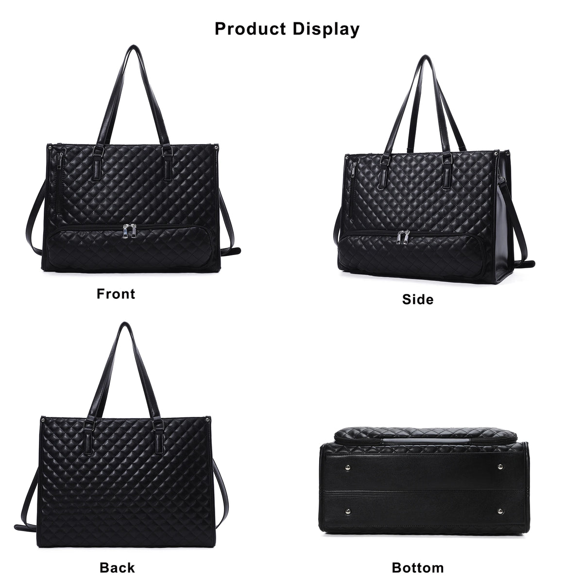 Women Large Capacity Insulated Lunch Tote Bag PU Leather Quilted Shoulder Bag Work Travel Handbag with small Pouch