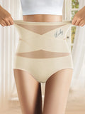 1pcs High Waisted Women's Panties Breathable Mesh Cross Tummy Cinching Ice Silk No Trace Triangle Panties Tummy Tuck Shape