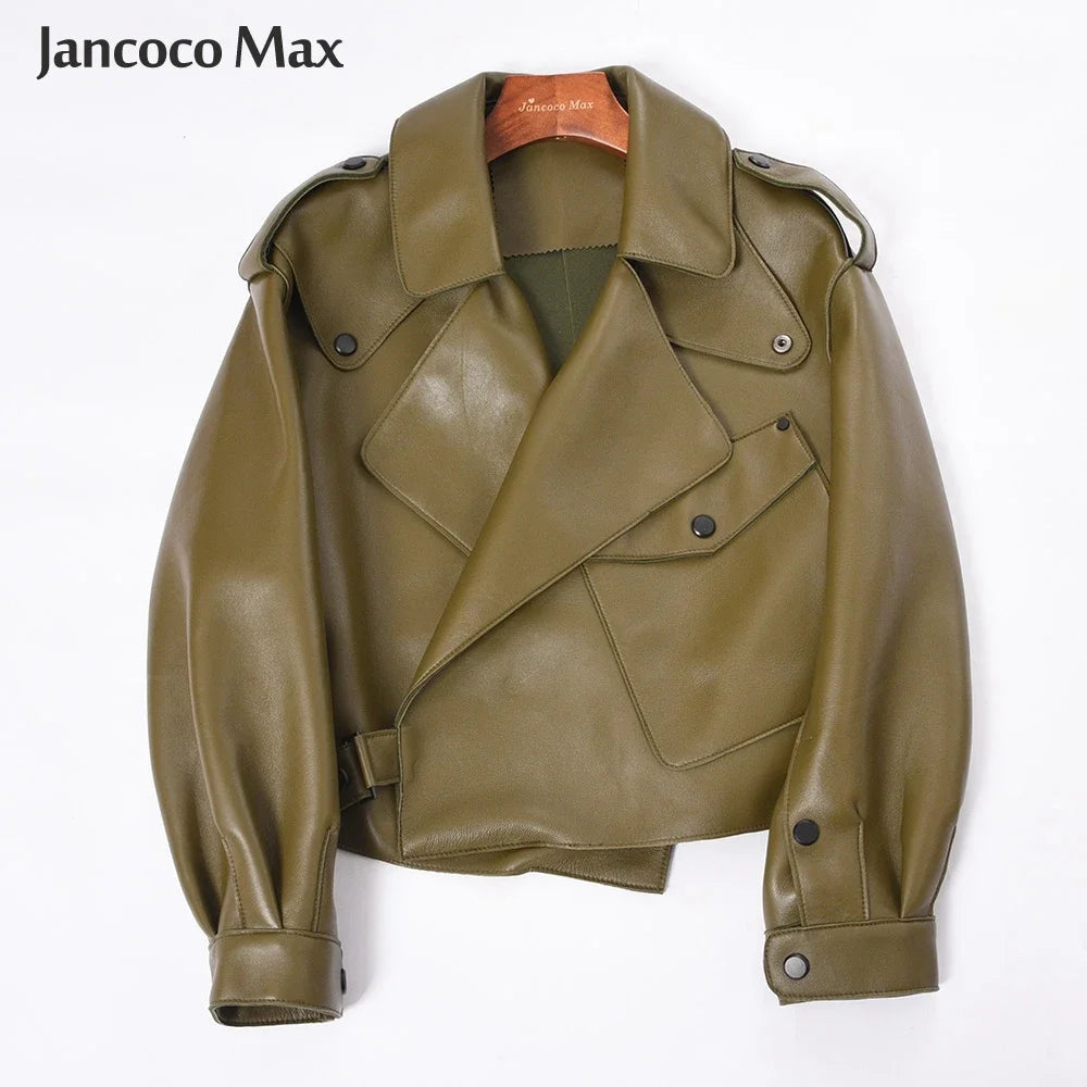 Sheepskin Coat For Women Leather Jacket Winter Spring Moto Biker Genuine Top Quality Black S7547