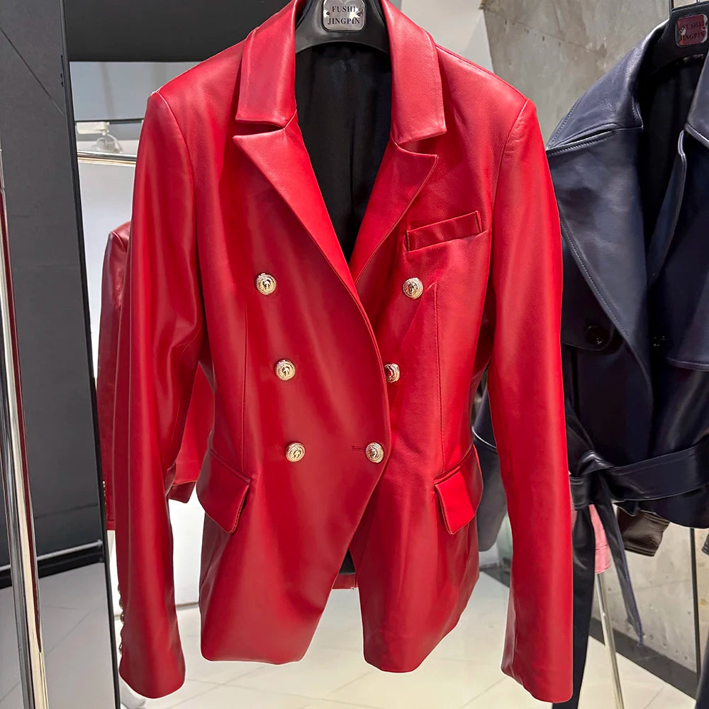 YOLOAgain Real Leather Jacket Women Leather Blazer Spring 2025