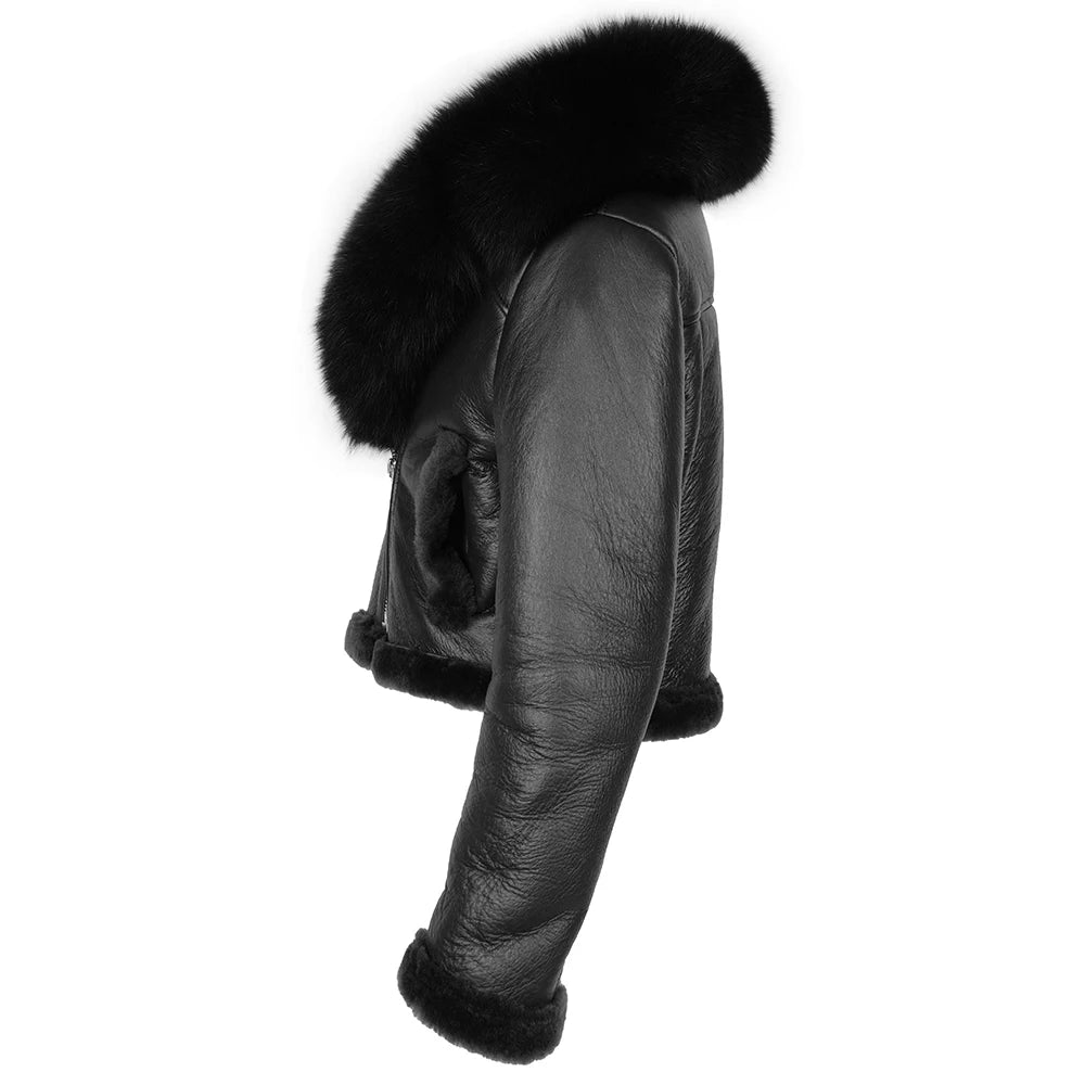 YOLOAgain Burgundy Shearling Jacket With Hood Women 2025 Winter Real Leather Jacket Coat