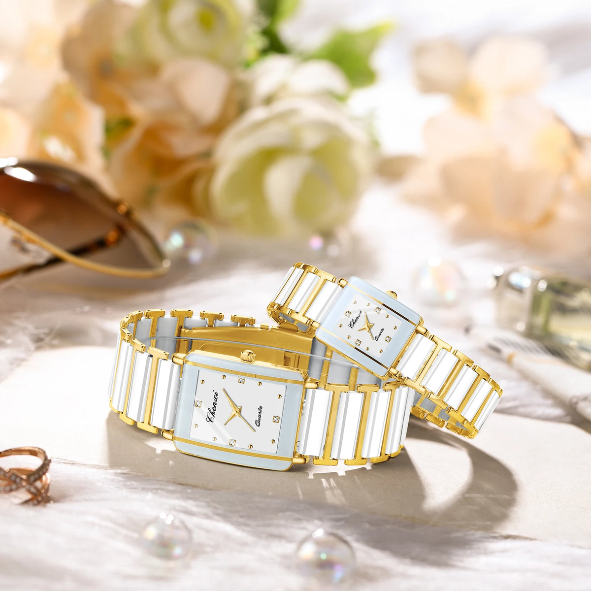 CHENXI 104A Waterproof Top Brand Luxury Couple Watches Watch for Women Men with Simulated-Ceramics Strap Relojes Para Damas