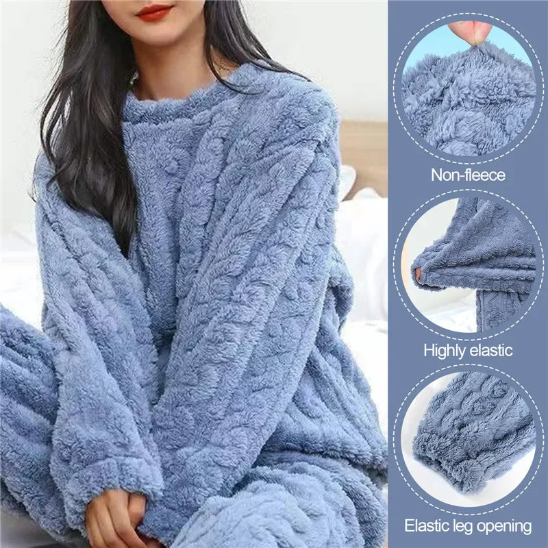 Autumn Ladies Plush Fluffy Cozy Tracksuit Relax Loose Home Loungewear Suit For Weekend Rest Xmas Eve Casual Household Wear