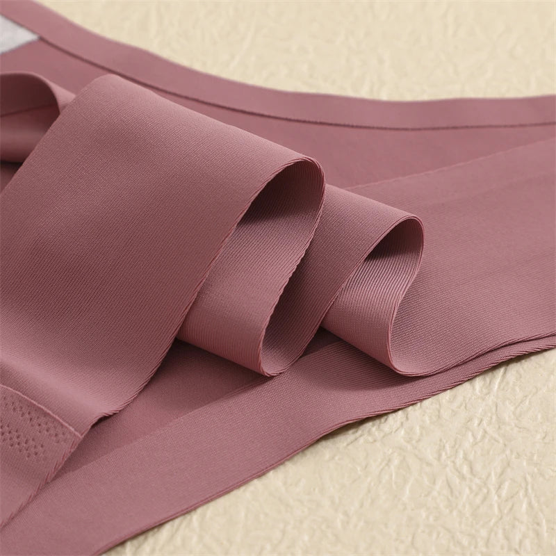 4PCS Ultra-thin Seamless Underwear Women's Invisible Panties Sexy Ice Silk Thongs Low Waist Breathable Bikini Stretchy Lingerie
