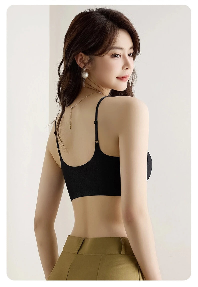 CHUANGERM Women's Ultra‑Thin Breathable Ice Silk Seamless Halter Vest Top Bra Lingerie Back Wraps For Small Breasts